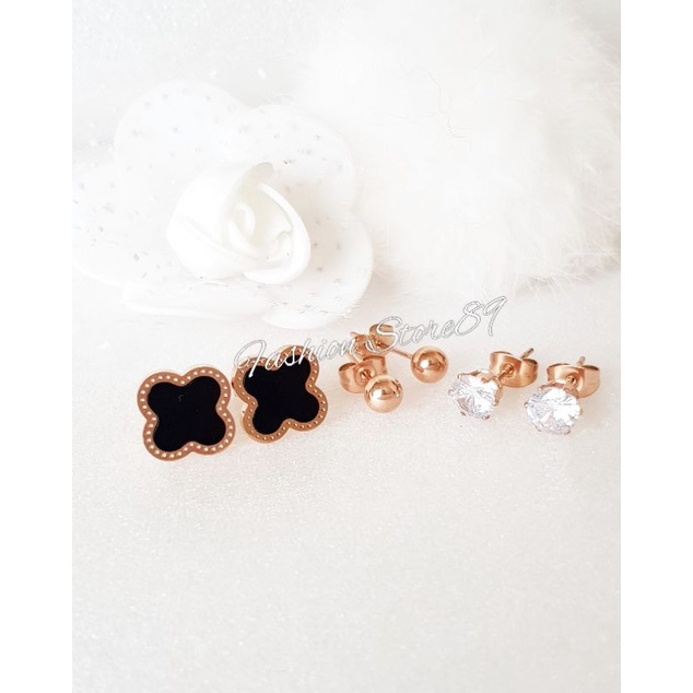 Ready Set3 Anting Tusuk Titanium Premium Rosegold anting Tusuk Titanium set 3 antikarat Titanium Fashion