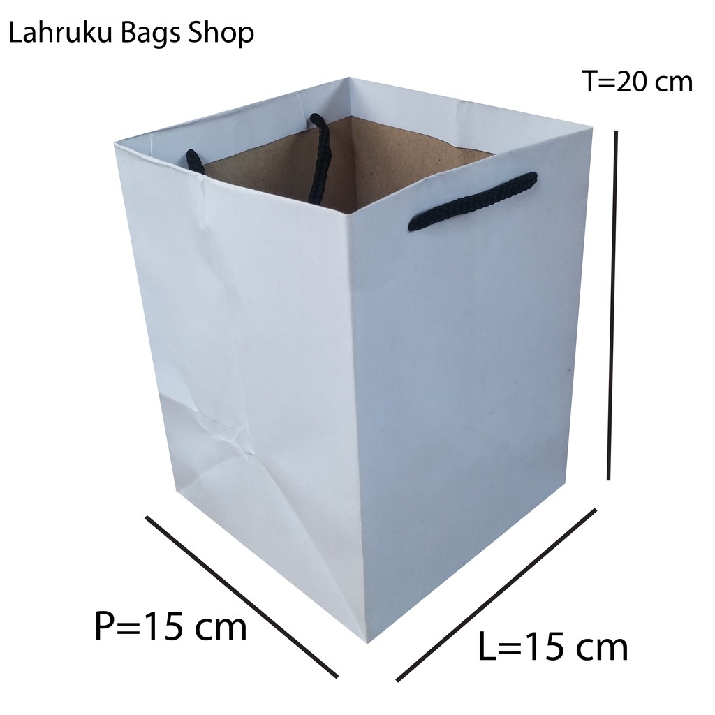

Paperbag 15x15x20 polos kertas kraft putih bertali hitam murah kuat wadah toples 500 gr muat 2