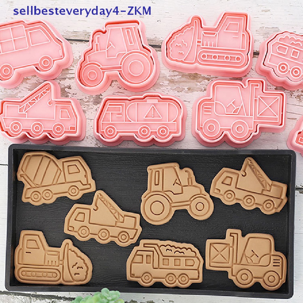 8pcs / set Cetakan Pemotong Kue / Biskuit / Fondant DIY Bentuk Kartun Kendaraan 3D