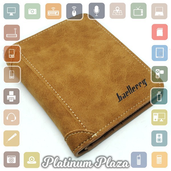 Baellerry Dompet Kulit Pria Bahan Nubuck Model Vertical - D1166 - Brown`928ITB-