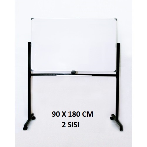 PAPAN TULIS WHITEBOARD MAGNET 90 X 180 2 SISI WITH STAND KAKI KANTOR SEKOLAH