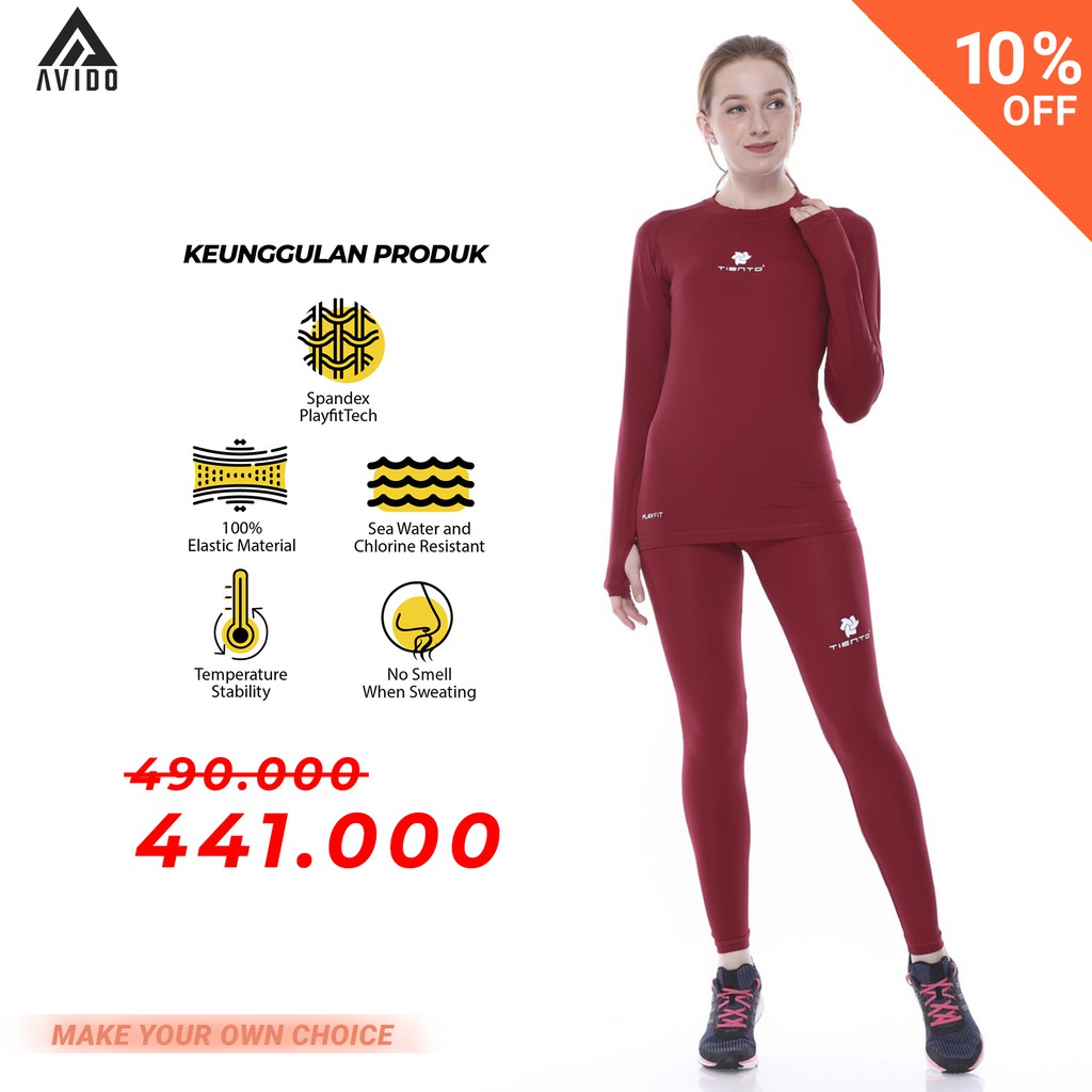 Tiento Baselayer Pakaian Olahraga Pria Manset Olahraga Legging Sport Pria Gym Thumhole Maroon 1 Stel