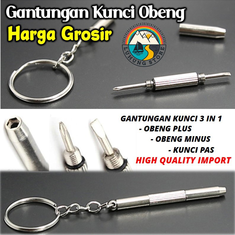 (MAINANKYU) Gantungan Kunci Obeng Plus Minus Kunci Pas 3 in 1 Multifungsi Alat baut KACAMATA