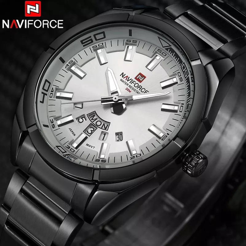 NAVIFORCE NF9038M Jam Tangan Quartz Tahan Air 3ATM Display Tanggal Anti Air Pria Kalender Aktif 9038