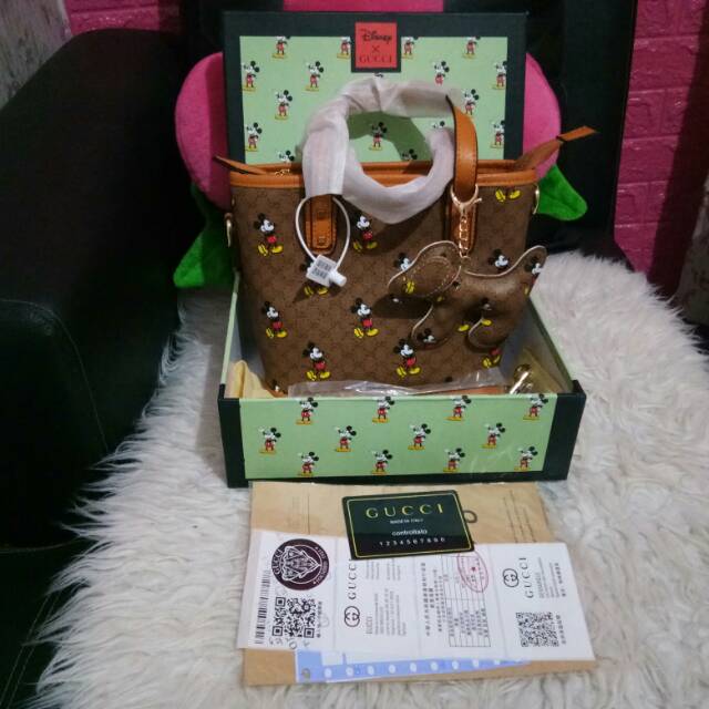 Tote gucci mickey box lengkap coklat
