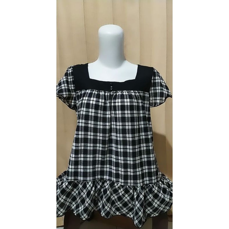 atasan blouse Chiffon kotak kotak lucu