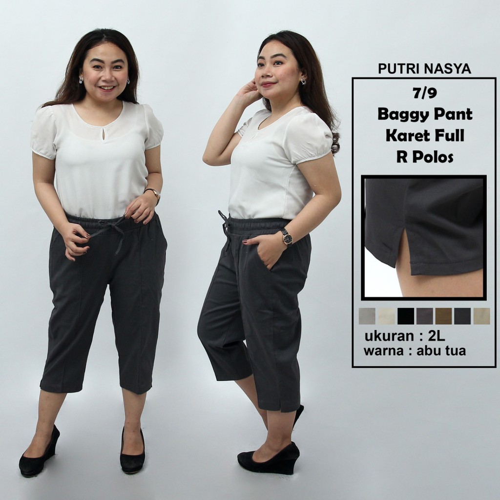 Celana 7/9 jumbo karet full polos / baggy pant jumbo / celana pendek 8L-6L-5L-4L-2L-XL-S fit to L