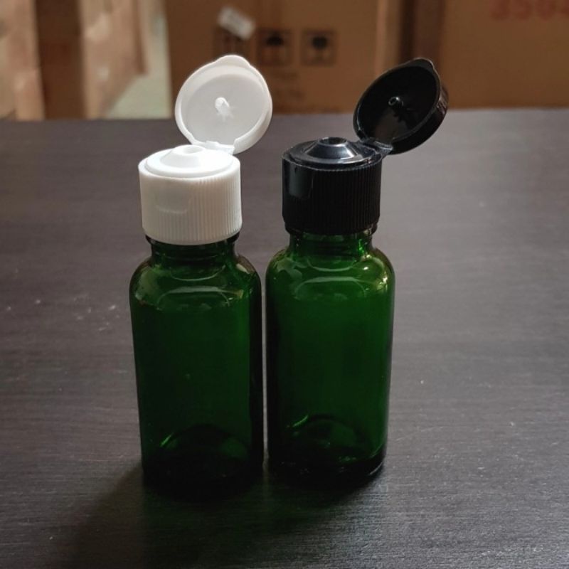 botol kaca 20ml tebal hijau tutup fliptop