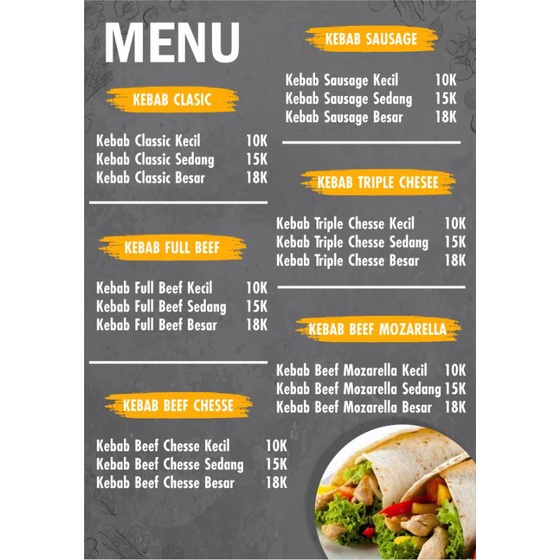 Cetak Menu Cafe Dll A3 Desain Gratis