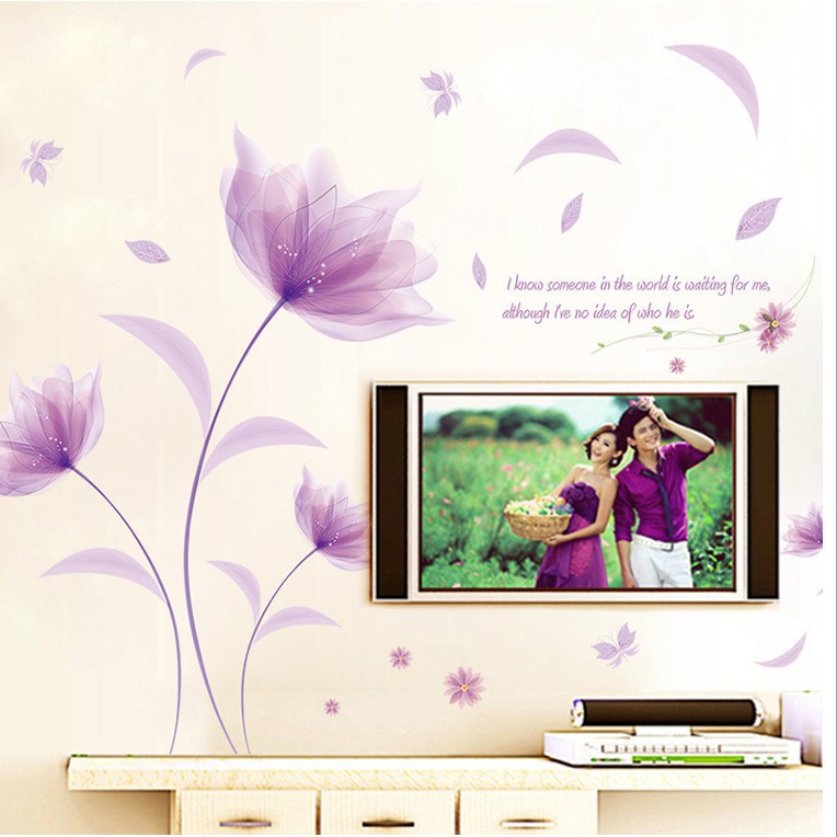 RELIZA WALL STICKER BUNGA UNGU BIRU FLOWER PURPLE STIKER DINDING XL8190