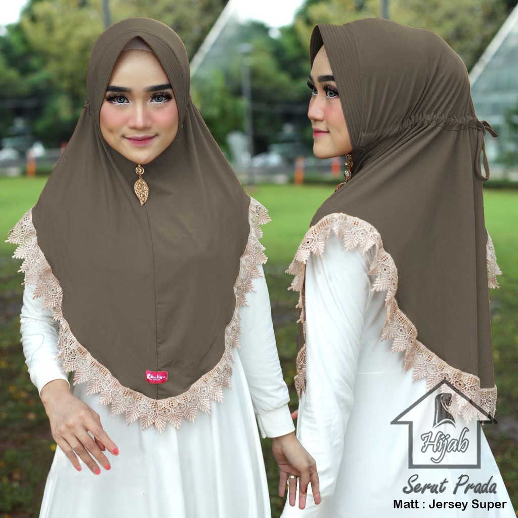 GROSIR Jilbab Instan Serut Prada Hijab Bergo Renda Import Terbaru dan Termurah RUMAH HIJA'B-Stone