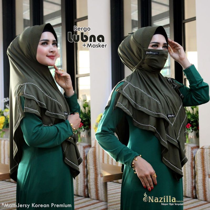 BERGO SYARI SET MASKER. JILBAB NAZILLA. KERUDUNG JERSEY. HIJAB INSTAN