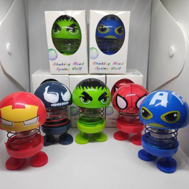 Spring doll LED #avengers head spring doll #kepala bergoyang #smilling face