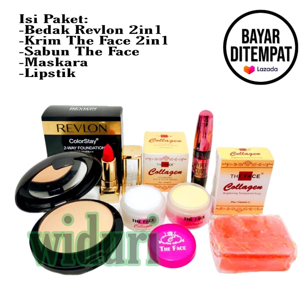 Paket Kecantikan 5in1 Bedak Revlon 2in1+Krim The Face Collagen+Sabun The Face Collagen+Maskara Hitam