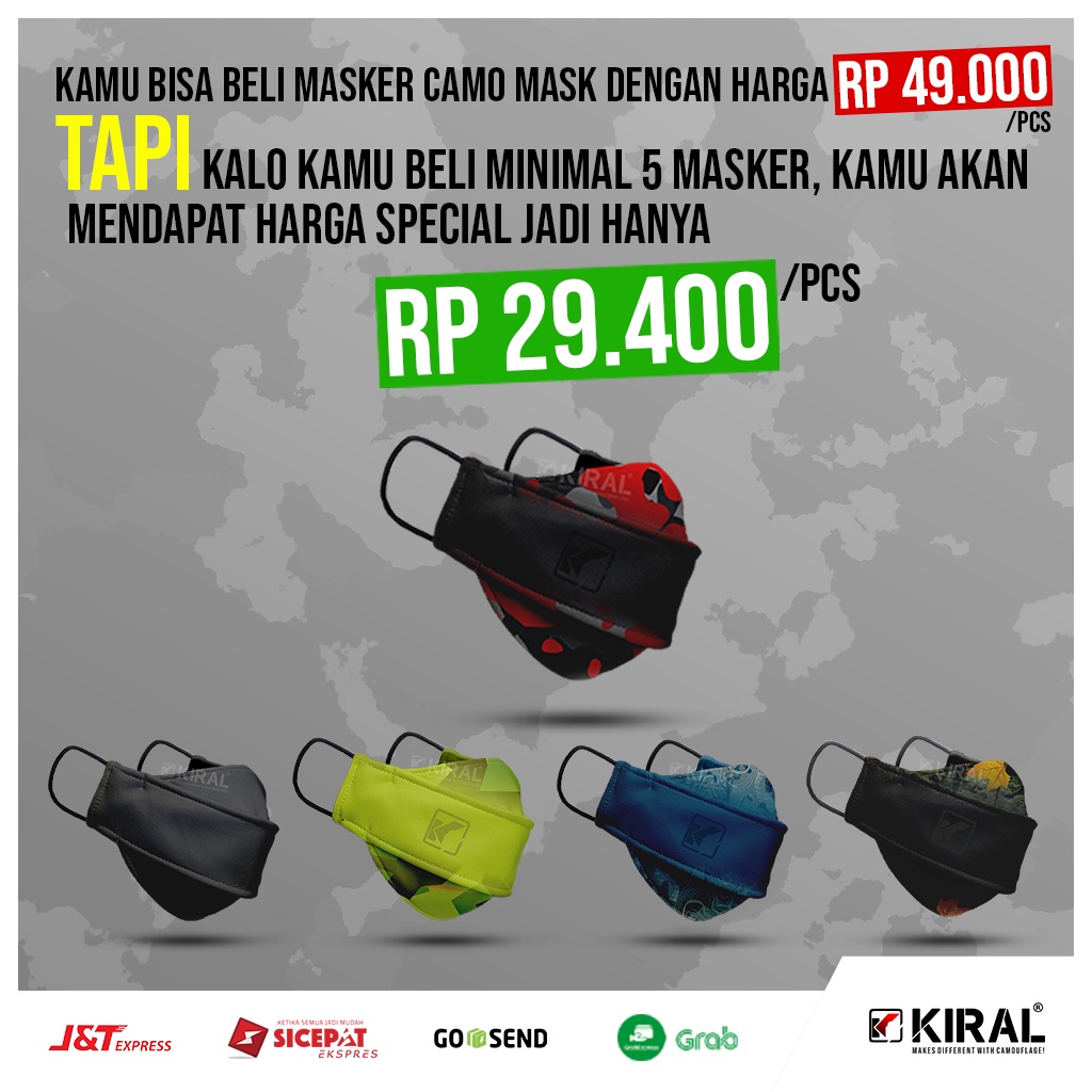 K-02 Masker Kain 3 ply Lapis Hijab Distro Korea Headloop Earloop Motif Pria Cowok Premium Keren