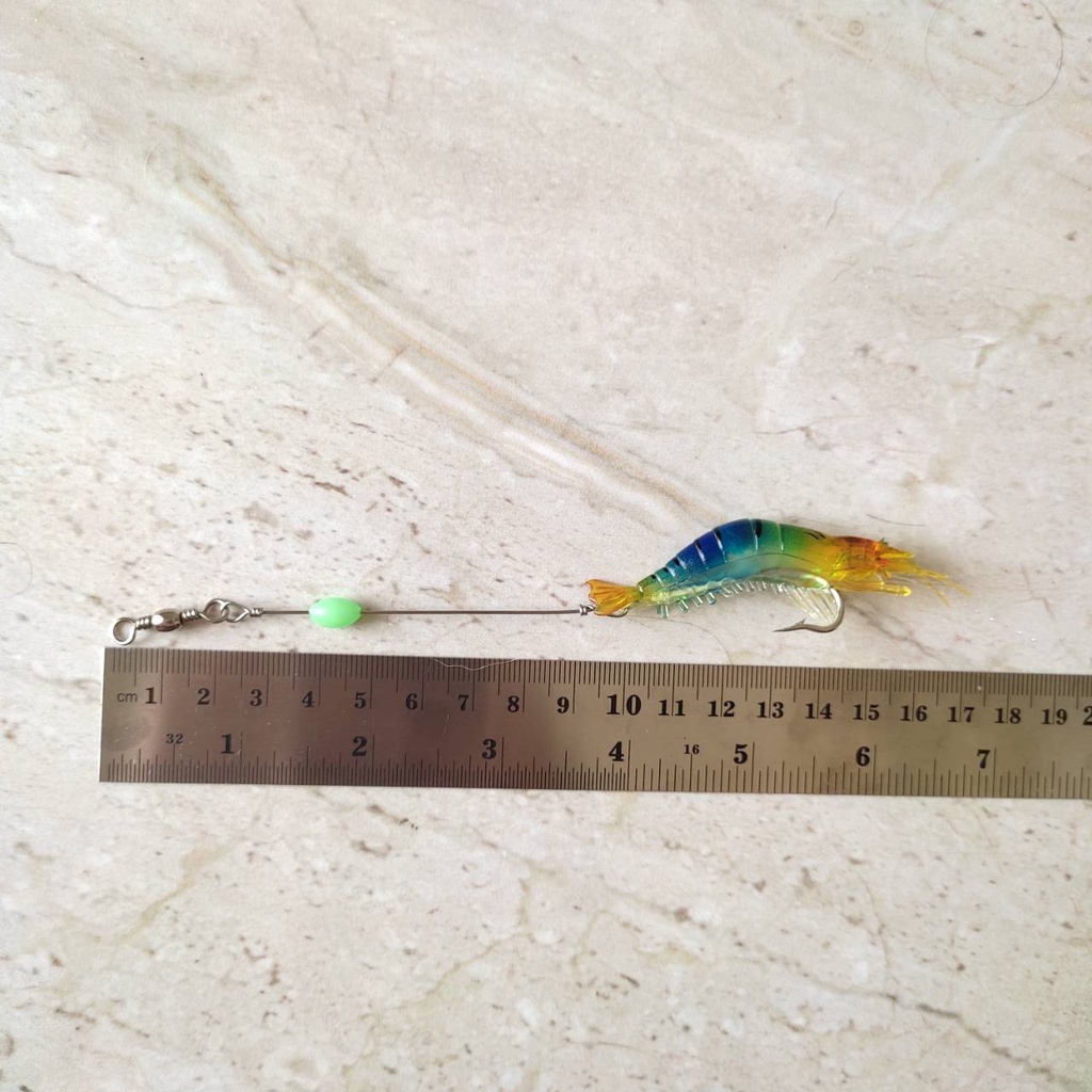 umpan udang karet fosfor lengkap dengan kail
