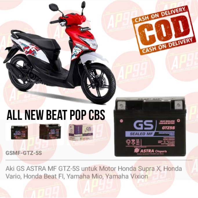 AKI MOTOR HONDA ALL NEW BEAT POP ESP CBS ACCU KERING GTZ5S MF GS ASTRA ASLI GTZ-5S