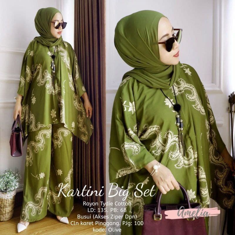 Kartini One Set Jumbo Rayon Tie Dye  Batik Premium Waka Waka Setelan Wanita Celana Panjang Set Bigsize LD 135 cm