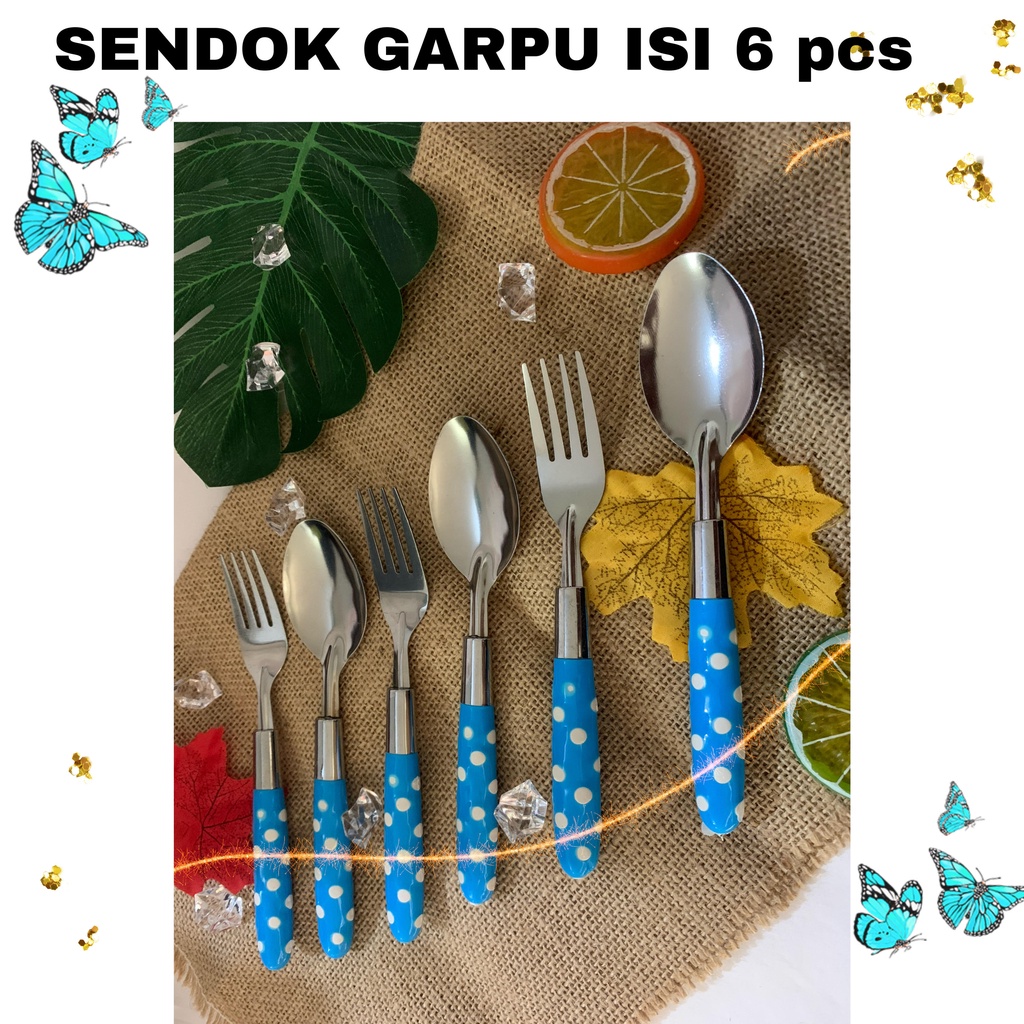 Sendok makan - sendok Garpu Polkadot - Sendok Polkadot - Sendok Stainless food grade isi 6 pcs