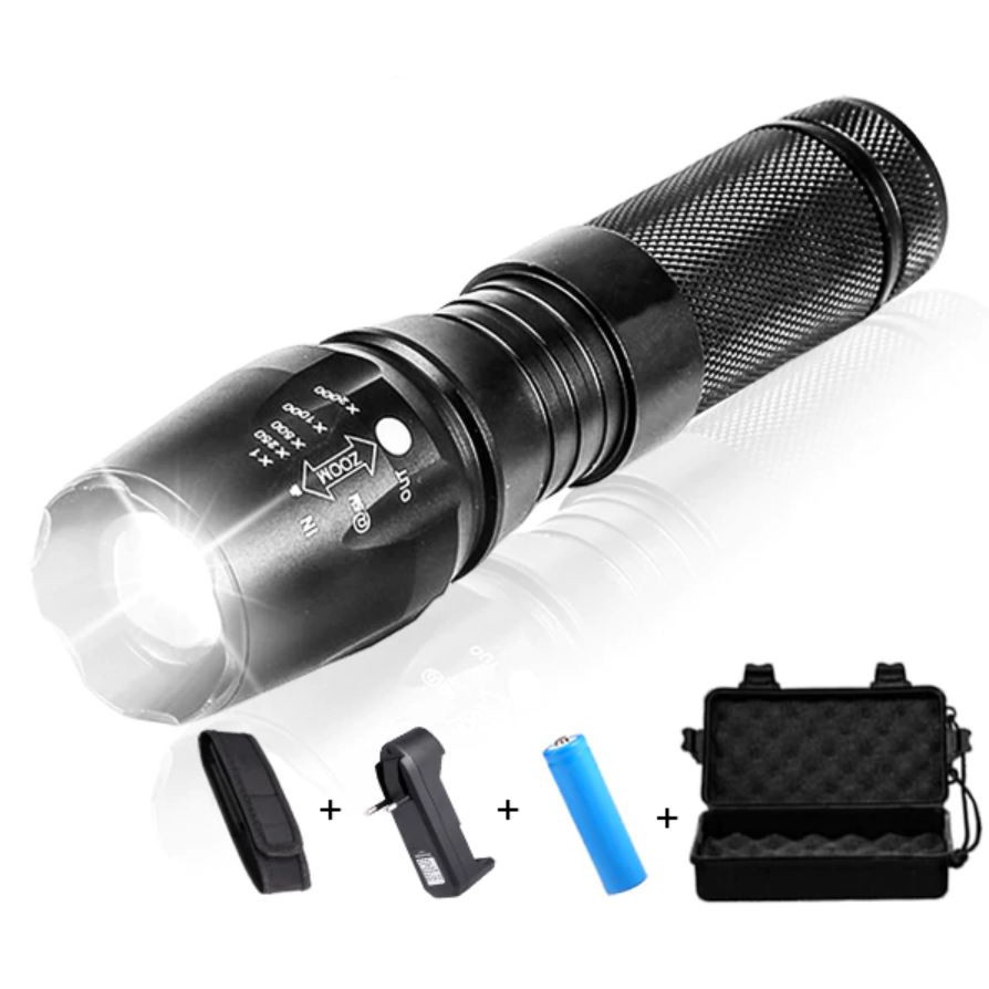 TaffLED Senter Tactical LED Cree XML-T6 3000 Lumens + Baterai + Charger + Box - E97 - Black