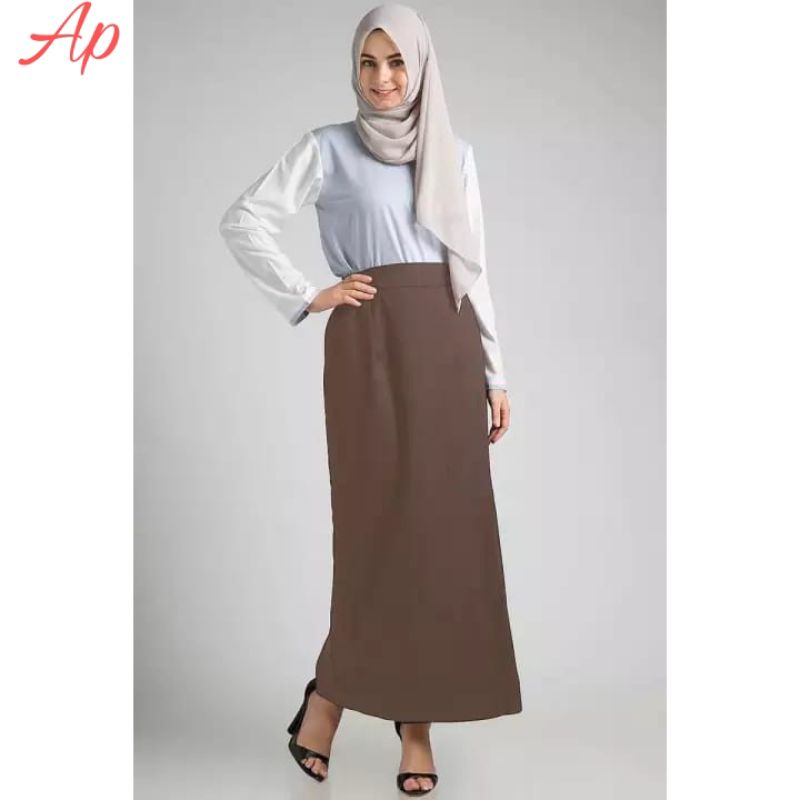 ROK KERJA ROK A-LINE PINGGANG KARET ROK KANTOR MURAH KEKIKINIAN M L XL XXL L3 L4 L5-Moca