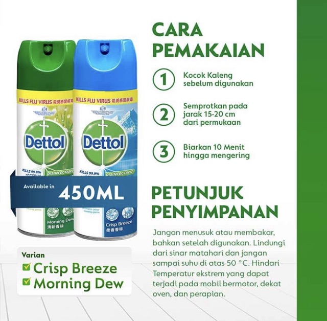 DETTOL disinfectant aerosol spray 450 ml 225 ml morning drew / desinfektan disinfektan semprot