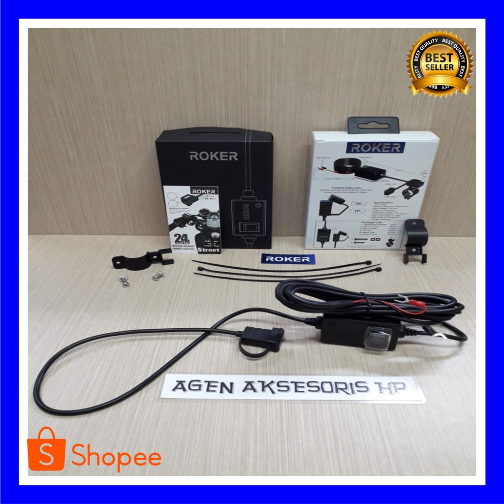 GROSIR TERMURAH Charger Motor ROKER STREET 2.4A Waterproof Casan HP Aki Motor LED Ligh