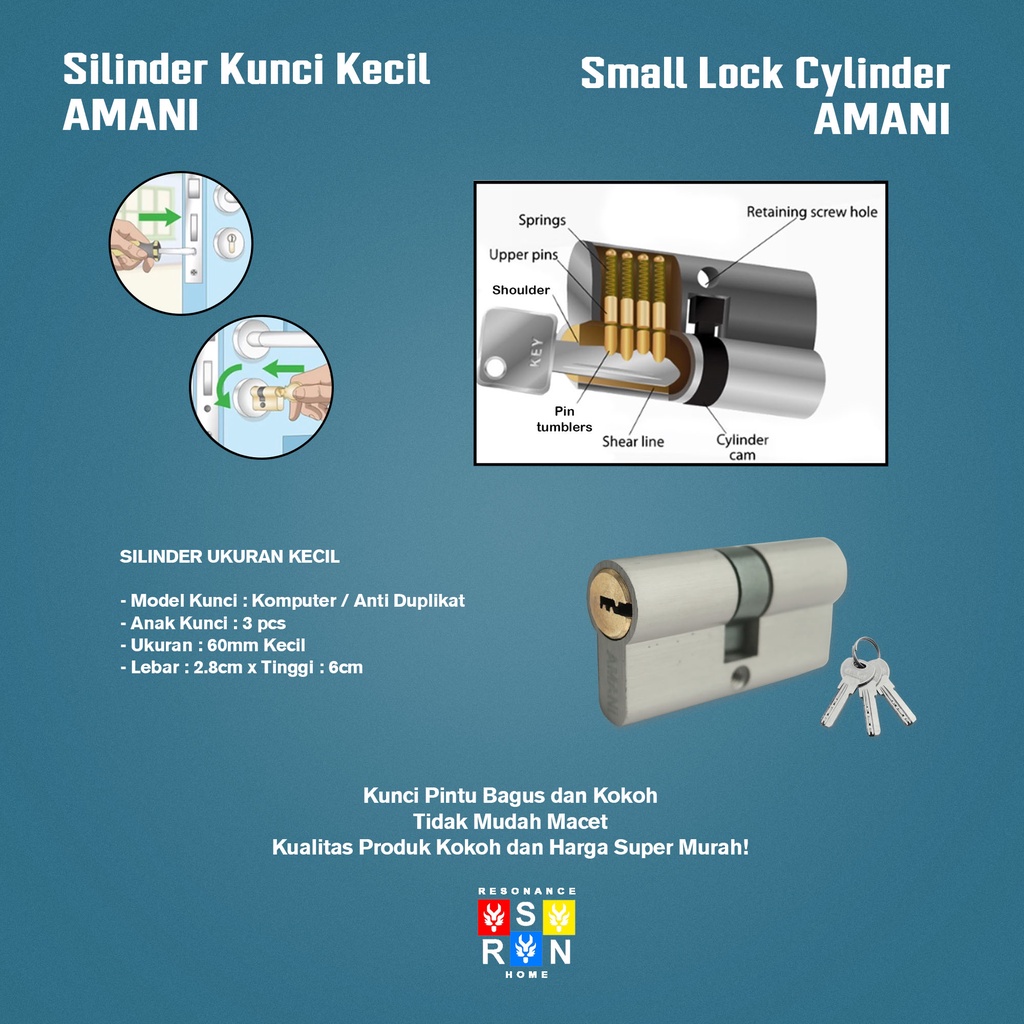 Cylinder l Silinder l Anak Lubang Kunci Pintu Tanggung Kuningan Resonance Home