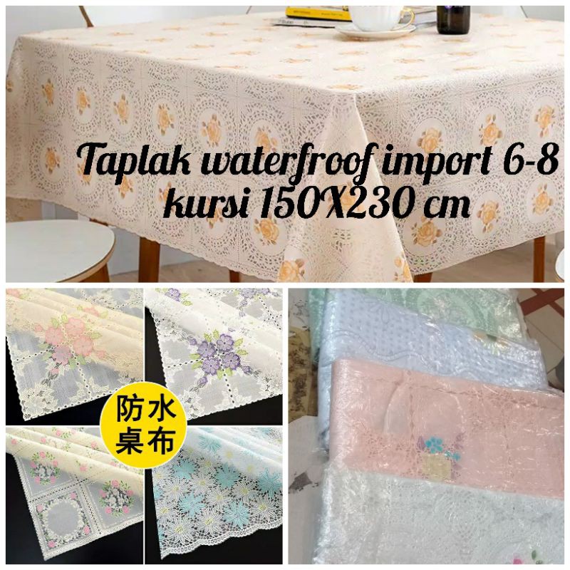 Taplak meja makan kerat tebal bukan plastik 6-8 kursi