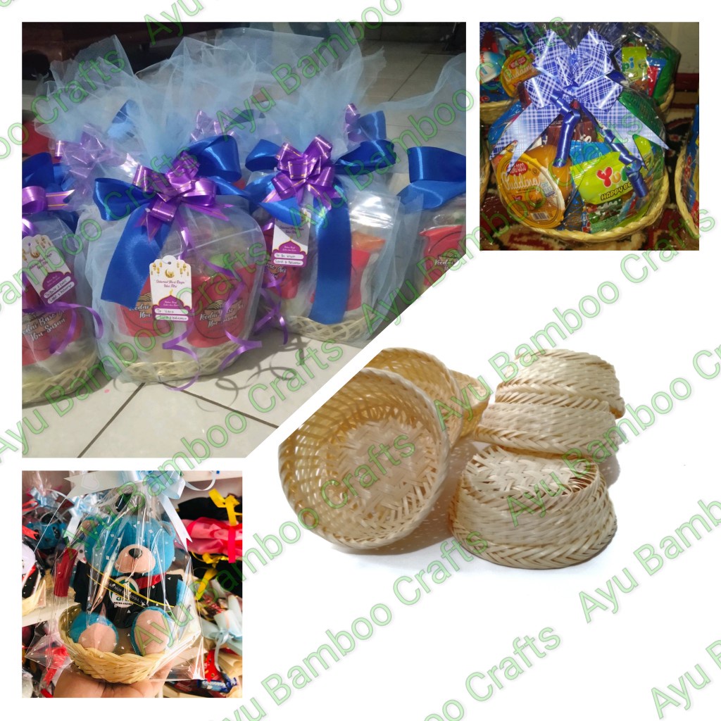 Anyaman Bambu Tas HAMPERS, PARCEL, KADO BAHAN BAMBU DIAMETER 15 CM dan 18 CM Snack Bulat