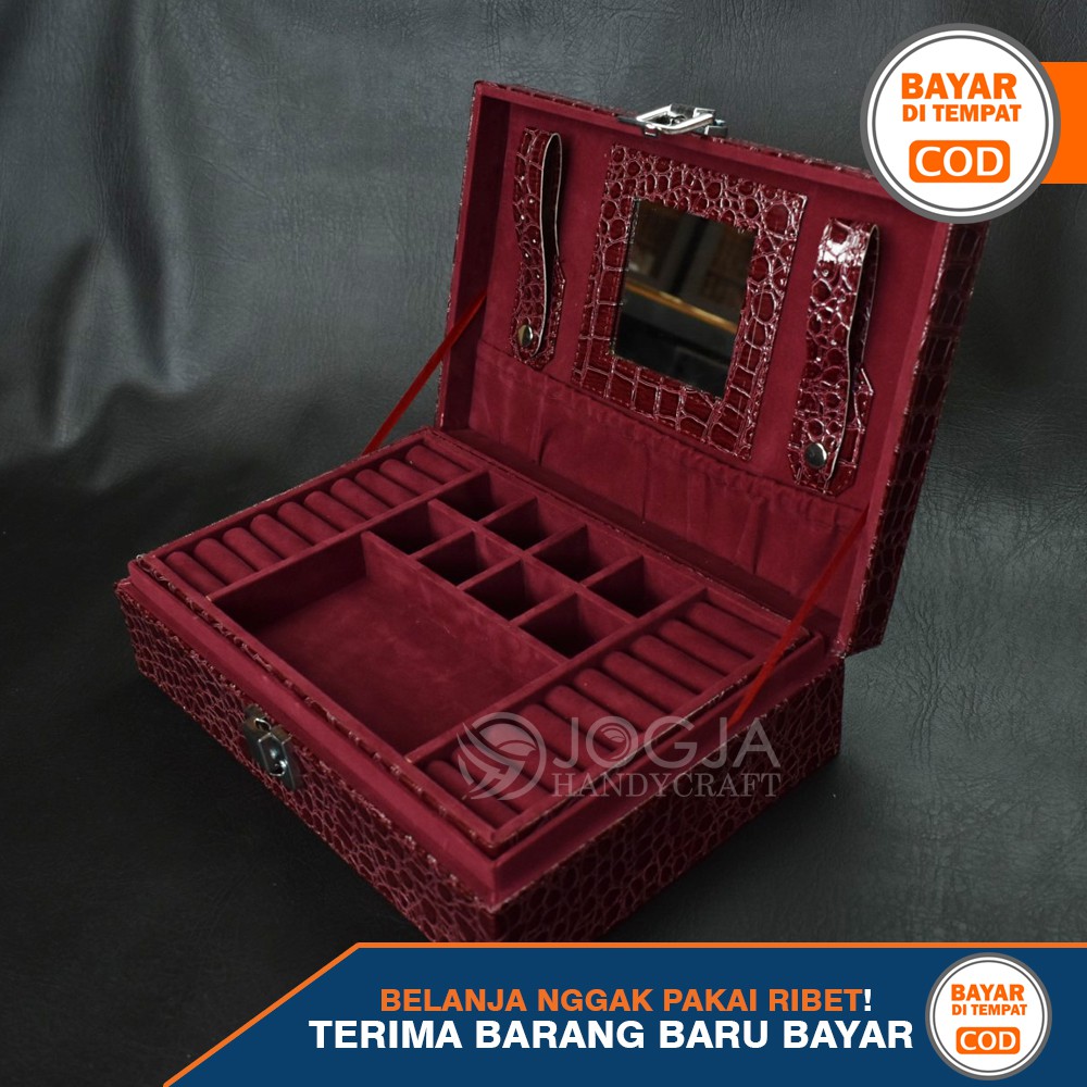 Exclusive Maroon Croco Jewelry Box Organizer / Tempat Perhiasan Lengkap Anting, Gelang, Kalung, Emas