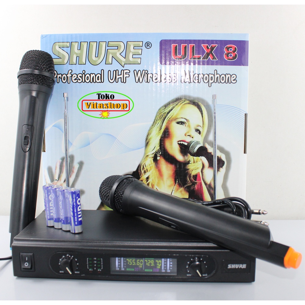 Mic Wireless Shure ULX-8 Microphone 2 Handle Karaoke LCD Digital Mik