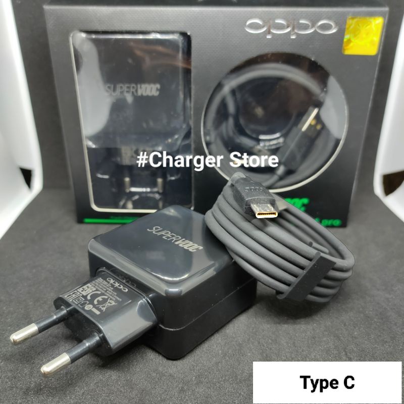 Charger Oppo Hitam 5V 4A Type C SUPER VOOC Fast Charging