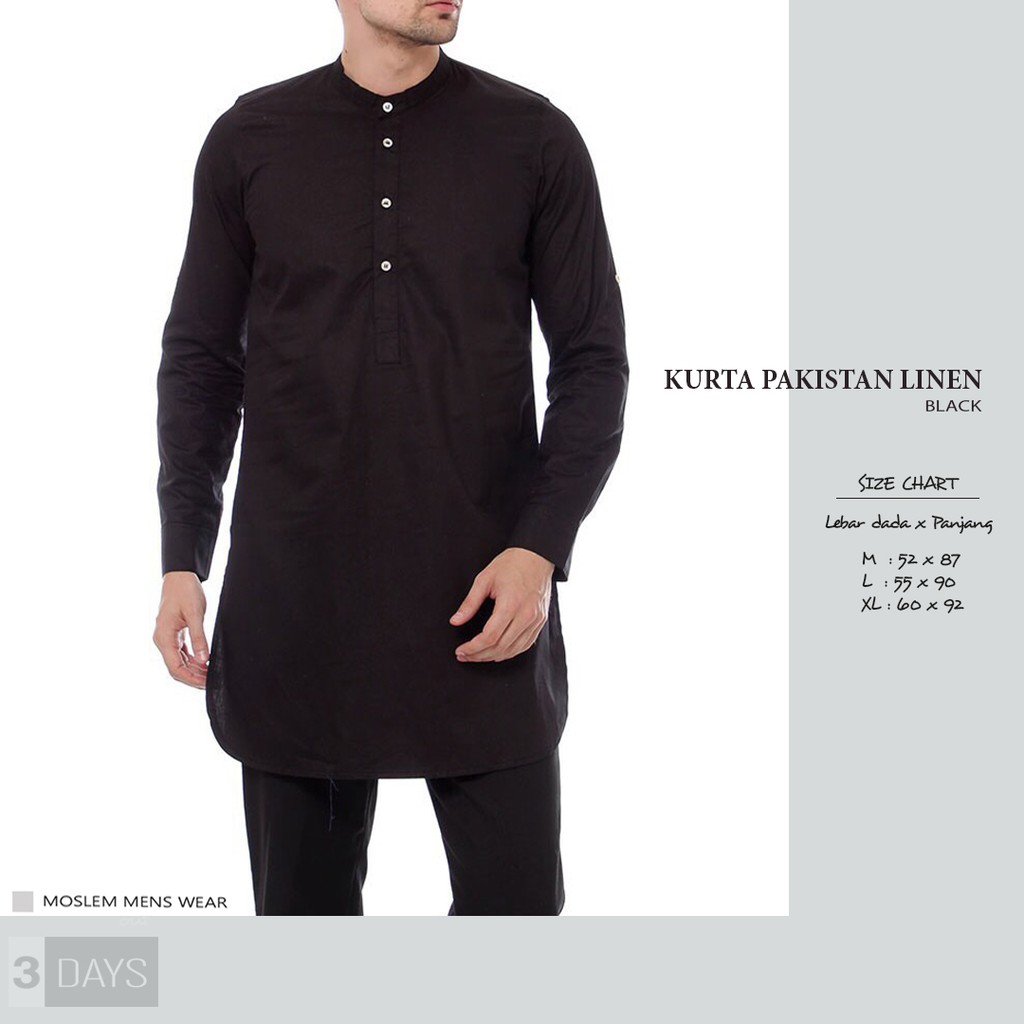 Baju Koko Pakistan Lengan Panjang Warna Hitam Shopee Indonesia