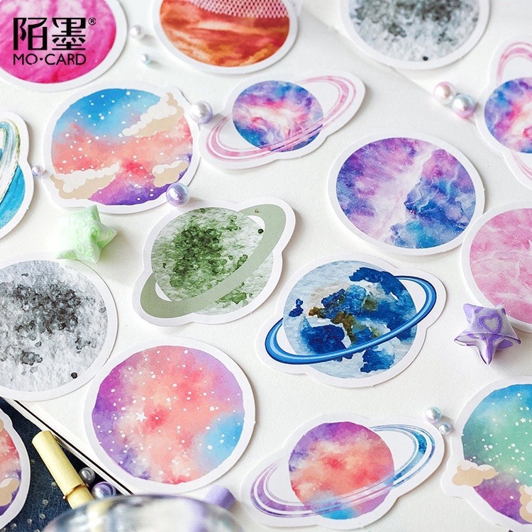 45 pcs Stickers GALAXY Deco Diary DIY ScrapBook Planner Bujo  Journal-stiker lucu murah aesthetic