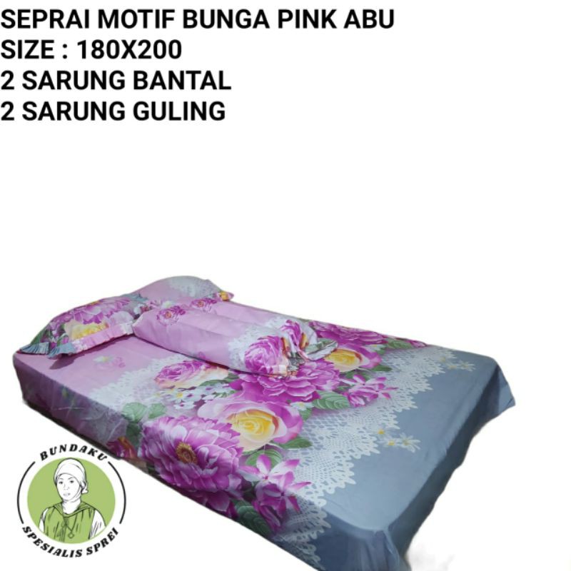 SEPRAI MURAH MERIAH MOTIF BUNGA PINK 180X200