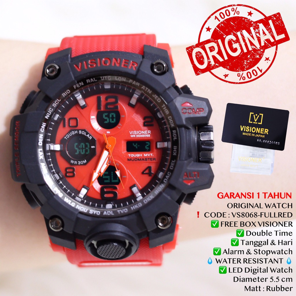 Jam tangan Pria ORIGINAL VISIONER WATCH Digital LED Rubber tahan air GARANSI VS8068