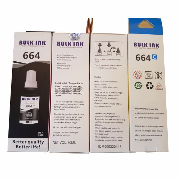 SET BULK INK 664 Tinta Epson 664 Ori L120 L360 L310 L220 L210 L300 L200 L1300 Bulk Ink Original