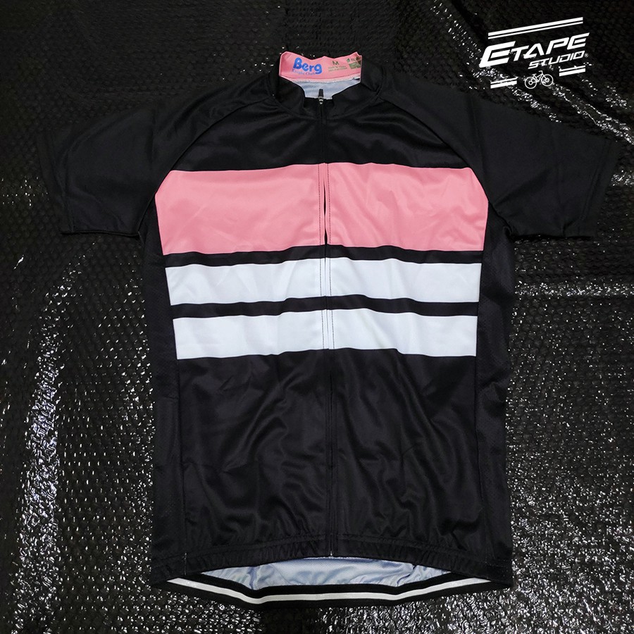 Jersey Road Bike Black Striped Pink White