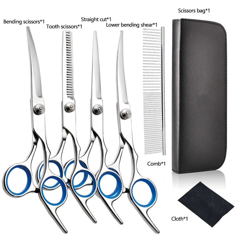 Olla Pet Grooming Gunting 7 Piece Profesional Stainless Steel Cat Grooming Gunting Set Anjing Grooming Gunting Melengkung Gunting