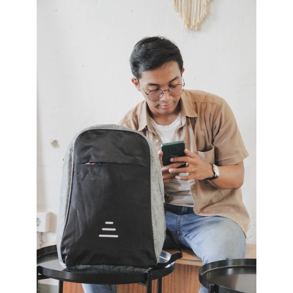 [KLIKTAS] Tas Ransel Pria USB Anti Maling Zigger 348203 Backpack Dinas Kerja Kantoran Bonus Jas Hujan