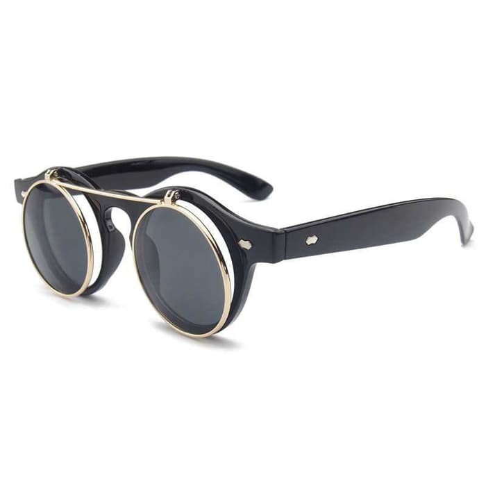 Kacamata Klasik Retro Steampunk Flip Up Double ( Vintage / Glasses / Unisex )