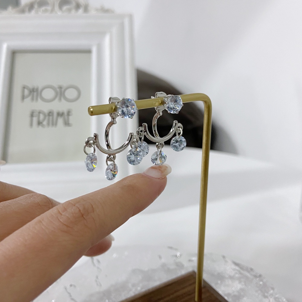 Korea Fashion Crystal Rumbai S925 Silver Pin Earrings Ins Anting Wanita Sederhana Dan Serbaguna