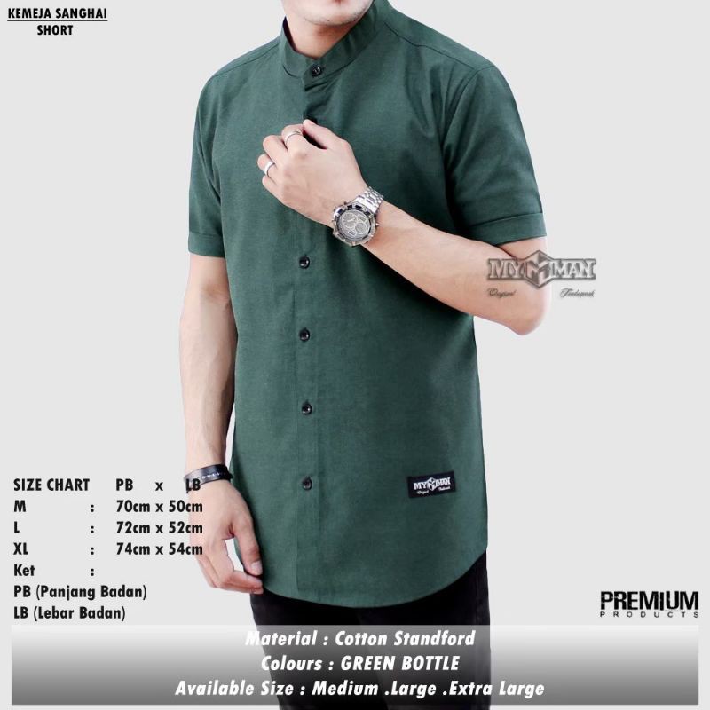 Kemeja koko pria lengan pendek kerah shanghai MyMan warna army My man original