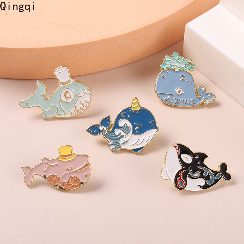 Whale Bros Pin Enamel Desain Kartun Hewan Laut Bunga Gelombang Untuk Hadiah Anak Laki-Laki Dan Perempuan