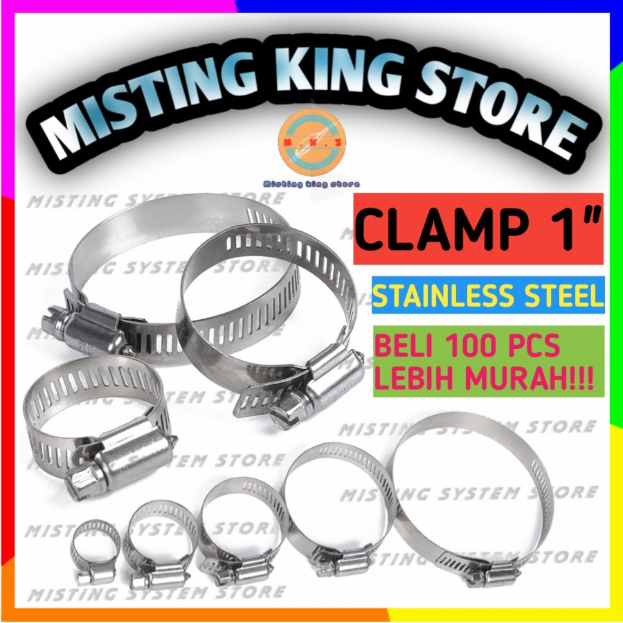 KLEM SELANG 1 INCH HOSE CLAMP 1&quot; STAINLESS STEEL AIR KRAN GAS KOMPRESOR