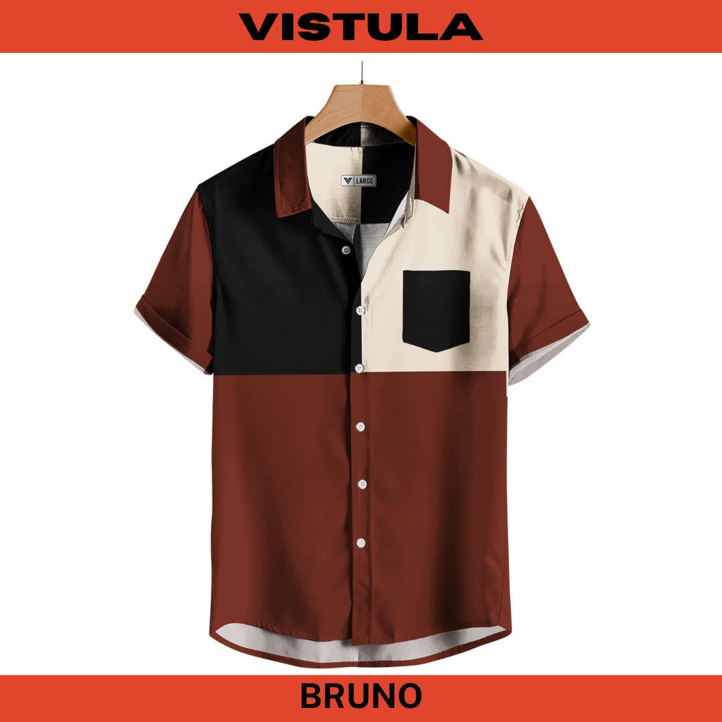 Kemeja Pantai Lengan Pendek Pria Color Block Series - Bruno