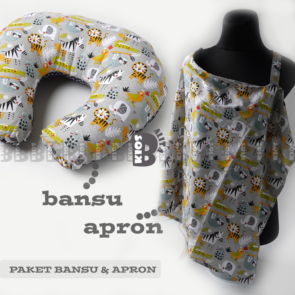 paket bantal menyusui dan apron cover menyusui / Bantal Menyusui - Nursing Pillow - Bantal alas menyusui-gray amazon