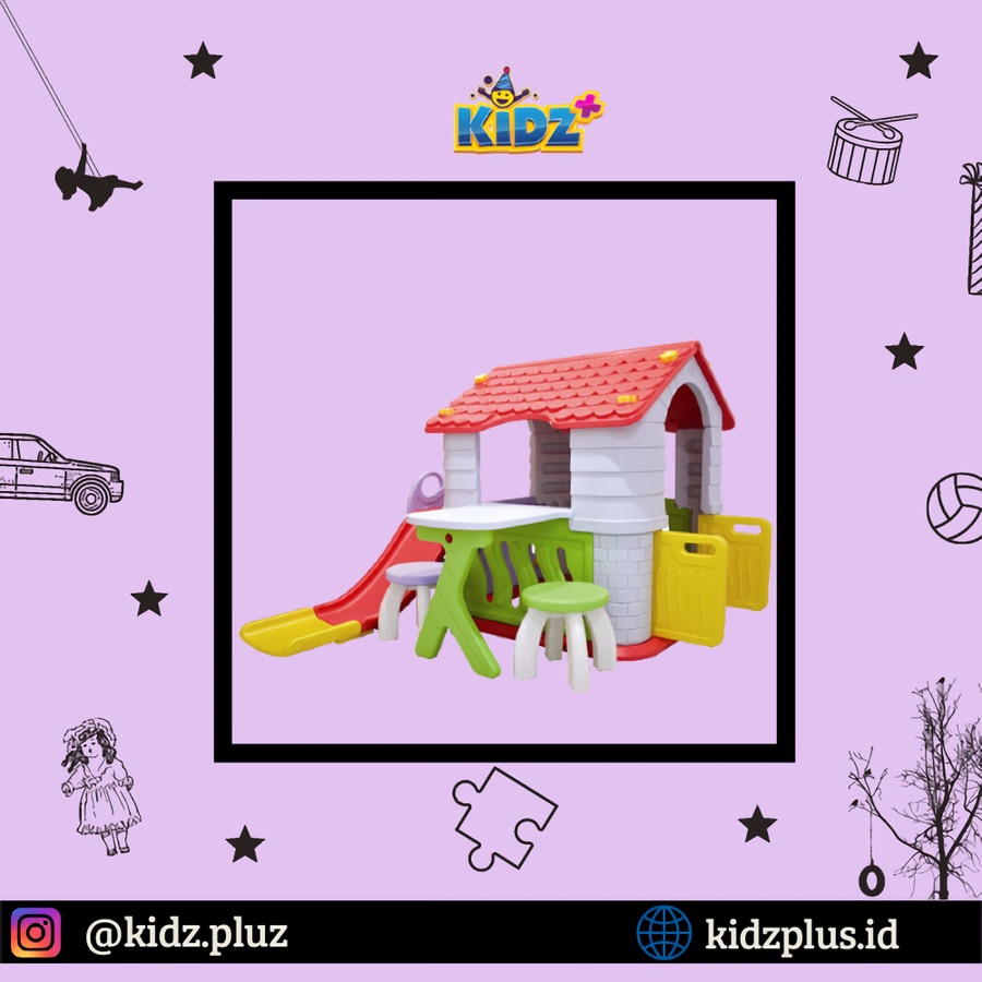 Sewa Labeille Dream Playhouse & Slide Luxury Complete Set Atap Merah
