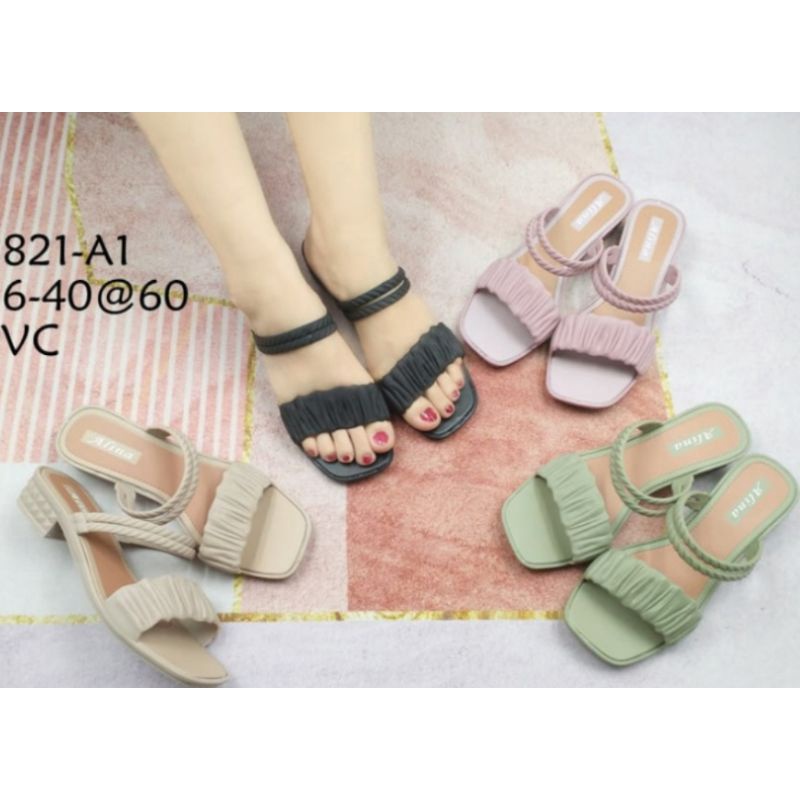 (COD) Sandal Wedges Tali Kerut Ruffle Import 821